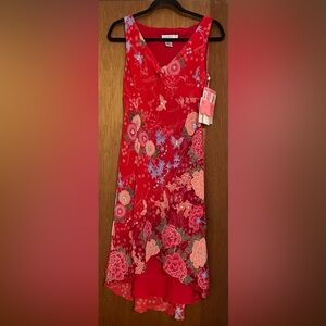 NWT Vintage Y2K CDC Bright Red Floral Butterfly Sequin Cocktail Dress